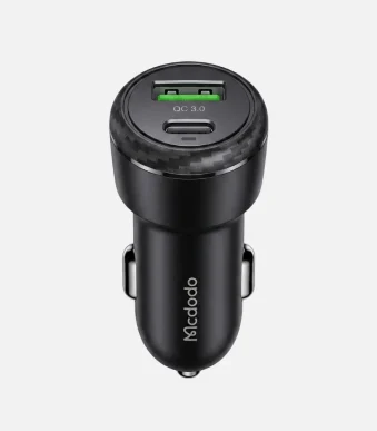 Cargador para auto Mcdodo negro de 38W con puertos USB-C y USB-A QC 3.0