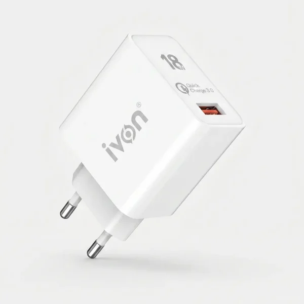 Cargador de pared rápido IVON 18W color blanco con puerto USB Quick Charge 3.0 y enchufe europeo