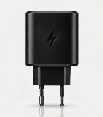 Cargador de pared Tipo-C IVON de 25W color negro mate con ícono de rayo y chip inteligente