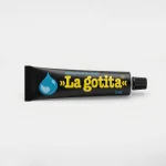 Pomo de adhesivo instantáneo La Gotita de 2ml color negro con letras amarillas y el logo de la gota azul