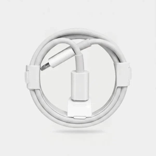 Cable de carga rápida Tipo C a Lightning marca IVON modelo CA93 de 1 metro color blanco enrollado.