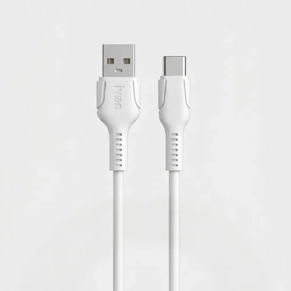 Cable de carga rápida USB a Tipo C 5A marca IVON modelo CA86 color blanco con cabezales reforzados.
