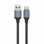 Cable USB a Tipo C Celebrat CB-30 negro trenzado con conectores metálicos para carga rápida 3A