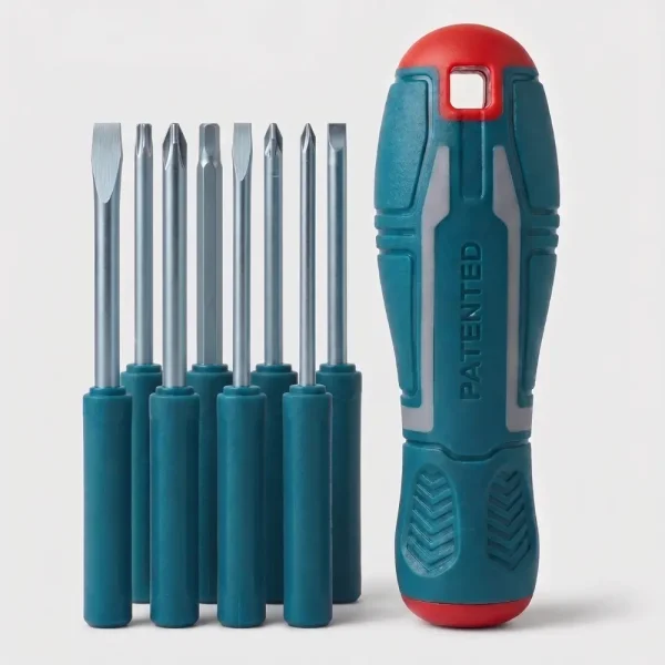 Juego de destornilladores intercambiables 8 en 1 marca ALPSMT con mango ergonómico azul y rojo y 8 varillas metálicas