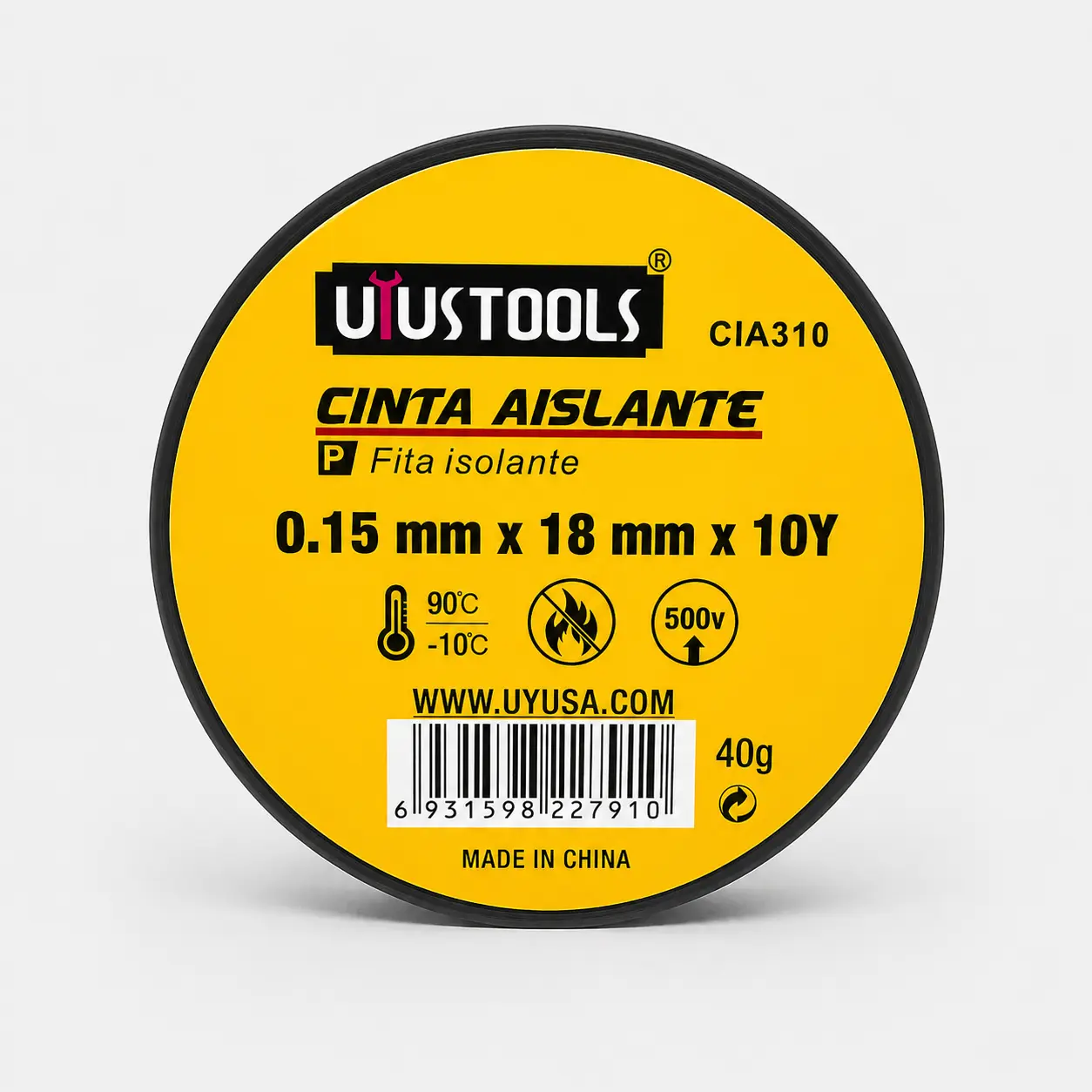Cinta aislante negra 18 mm Uyustools